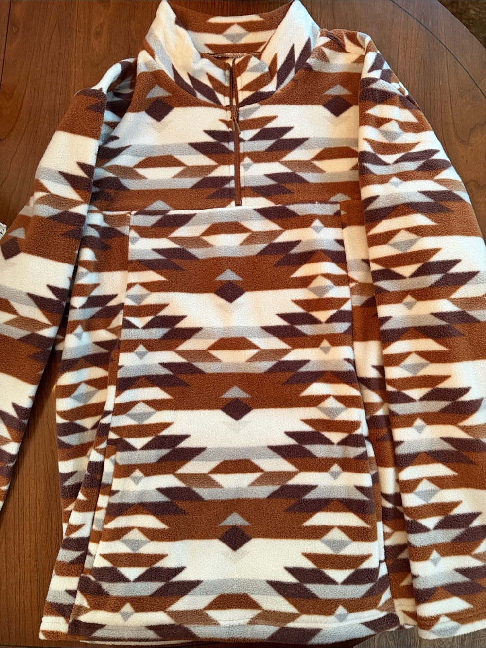 Aztec Half-Zip Fleece Pullover - Brown & Cream